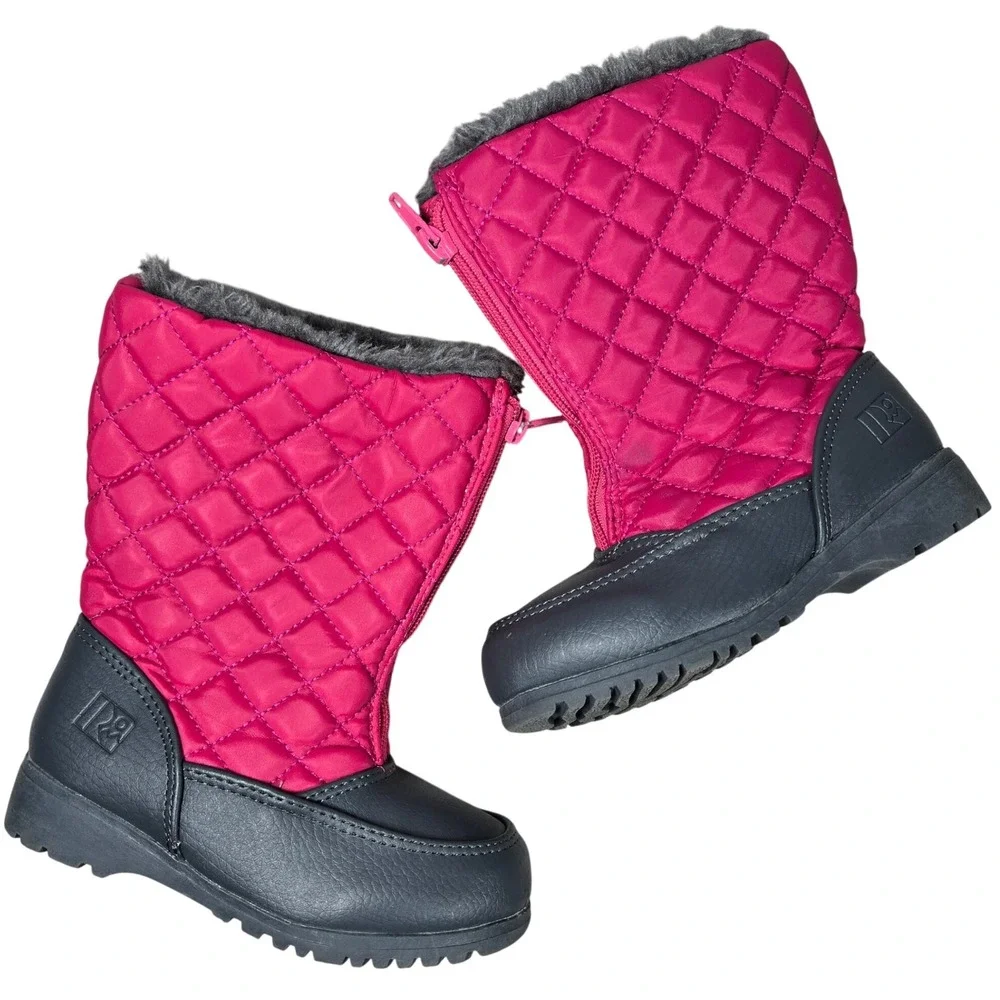 Kids Toddler Girl Pink‎ Quilted Winter Snow Boots Faux Fur Lined Zip Up Size 9
